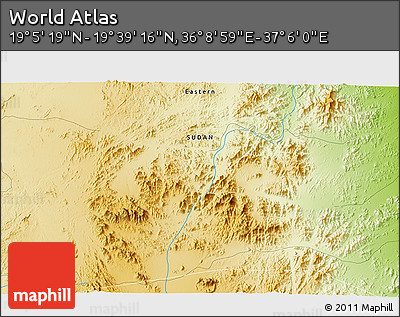 Physical 3D Map of the Area around 19° 22' 18" N, 36° 37' 30" E