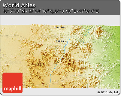 Physical 3D Map of the Area around 19° 22' 18" N, 36° 37' 30" E