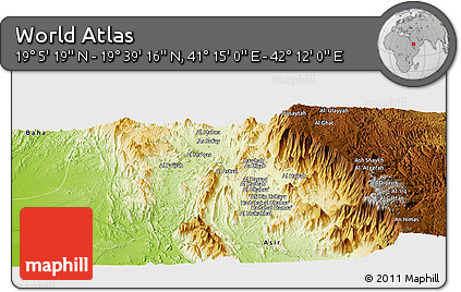 Physical Panoramic Map of the Area around 19° 22' 18" N, 41° 43' 30" E