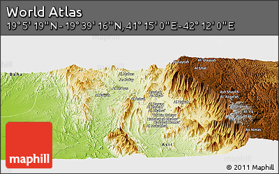 Physical Panoramic Map of the Area around 19° 22' 18" N, 41° 43' 30" E