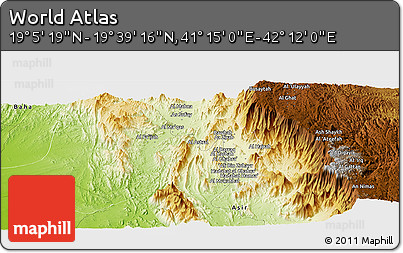 Physical Panoramic Map of the Area around 19° 22' 18" N, 41° 43' 30" E