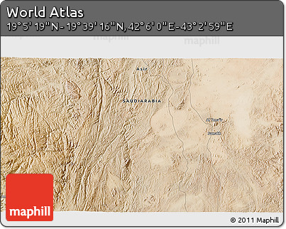Satellite 3D Map of the Area around 19° 22' 18" N, 42° 34' 30" E