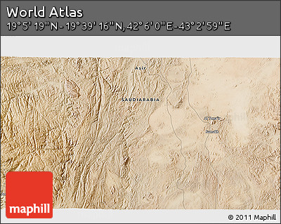 Satellite 3D Map of the Area around 19° 22' 18" N, 42° 34' 30" E