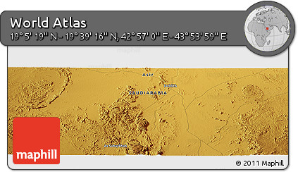 Physical Panoramic Map of the Area around 19° 22' 18" N, 43° 25' 29" E