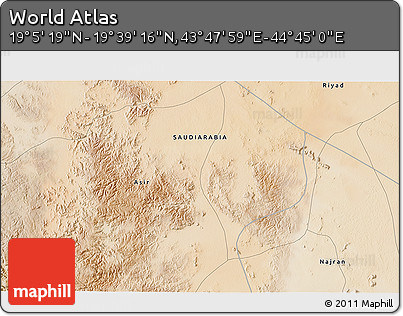 Satellite 3D Map of the Area around 19° 22' 18" N, 44° 16' 29" E