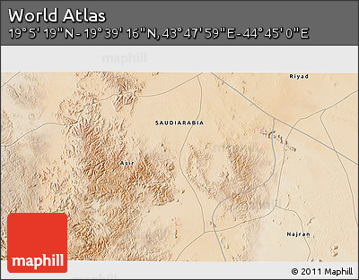 Satellite 3D Map of the Area around 19° 22' 18" N, 44° 16' 29" E