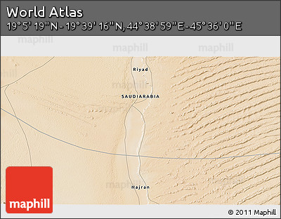 Satellite 3D Map of the Area around 19° 22' 18" N, 45° 7' 30" E