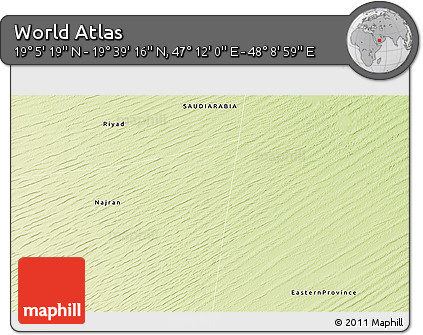 Physical 3D Map of the Area around 19° 22' 18" N, 47° 40' 29" E