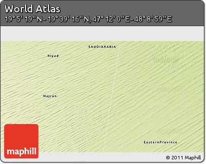 Physical 3D Map of the Area around 19° 22' 18" N, 47° 40' 29" E