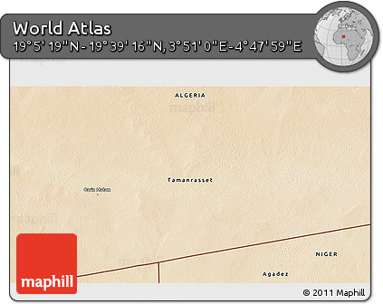 Satellite 3D Map of the Area around 19° 22' 18" N, 4° 19' 30" E
