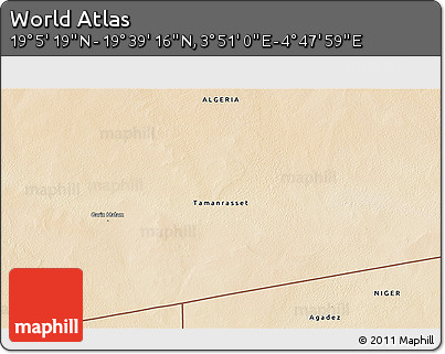 Satellite 3D Map of the Area around 19° 22' 18" N, 4° 19' 30" E
