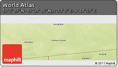 Physical Panoramic Map of the Area around 19° 22' 18" N, 4° 19' 30" E