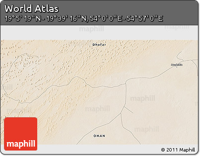 Satellite 3D Map of the Area around 19° 22' 18" N, 54° 28' 30" E