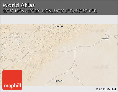 Satellite 3D Map of the Area around 19° 22' 18" N, 54° 28' 30" E