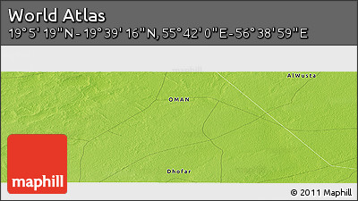 Physical Panoramic Map of the Area around 19° 22' 18" N, 56° 10' 29" E