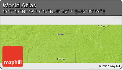 Physical Panoramic Map of the Area around 19° 22' 18" N, 56° 10' 29" E