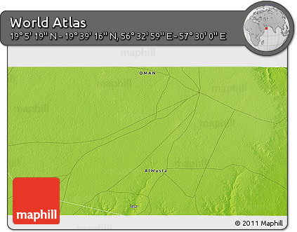 Physical 3D Map of the Area around 19° 22' 18" N, 57° 1' 29" E