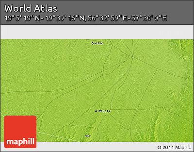 Physical 3D Map of the Area around 19° 22' 18" N, 57° 1' 29" E