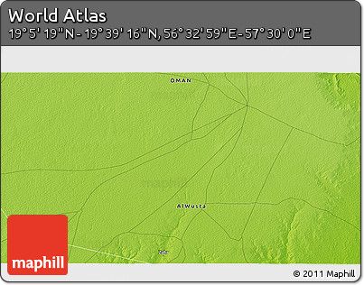 Physical 3D Map of the Area around 19° 22' 18" N, 57° 1' 29" E