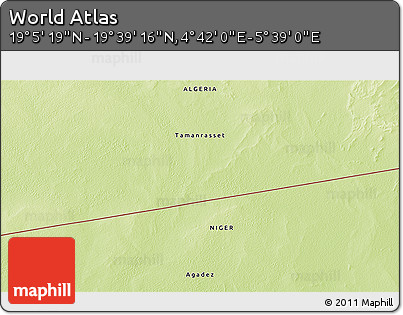 Physical 3D Map of the Area around 19° 22' 18" N, 5° 10' 30" E