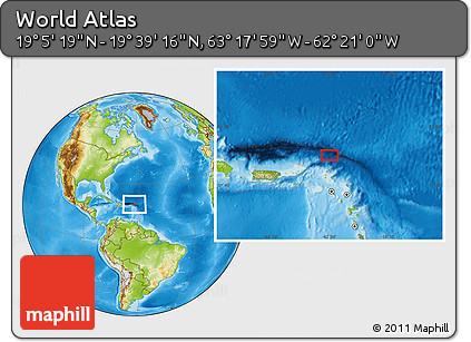Physical Location Map of the Area around 19° 22' 18" N, 62° 49' 30" W