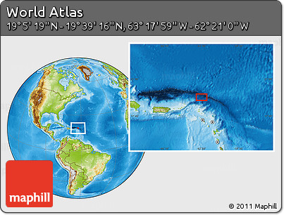 Physical Location Map of the Area around 19° 22' 18" N, 62° 49' 30" W