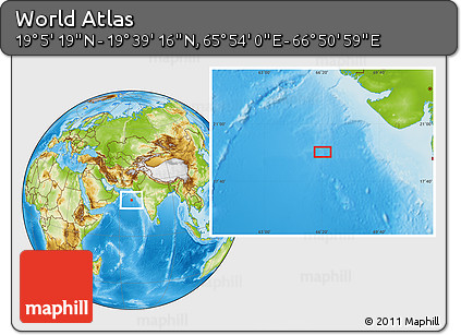 Physical Location Map of the Area around 19° 22' 18" N, 66° 22' 30" E