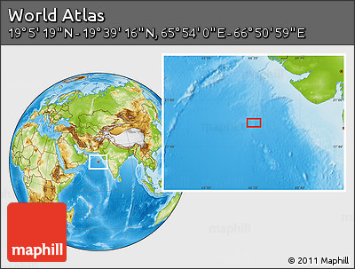 Physical Location Map of the Area around 19° 22' 18" N, 66° 22' 30" E