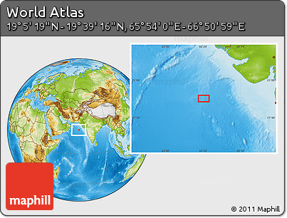 Physical Location Map of the Area around 19° 22' 18" N, 66° 22' 30" E