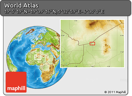 Physical Location Map of the Area around 19° 22' 18" N, 6° 1' 30" E