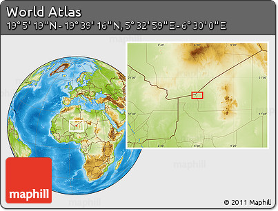 Physical Location Map of the Area around 19° 22' 18" N, 6° 1' 30" E