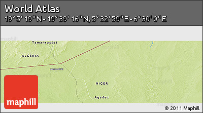 Physical Panoramic Map of the Area around 19° 22' 18" N, 6° 1' 30" E