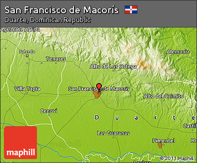 Physical Map of San Francisco De Macorís