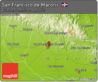 Physical Map of San Francisco De Macorís