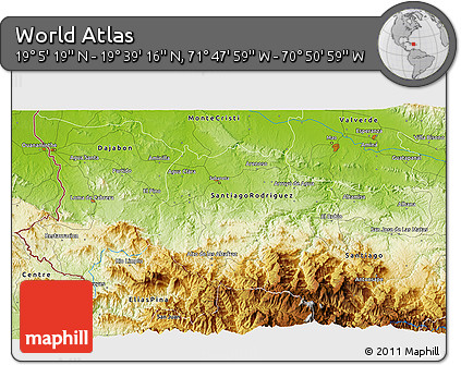 Physical 3D Map of the Area around 19° 22' 18" N, 71° 19' 29" W