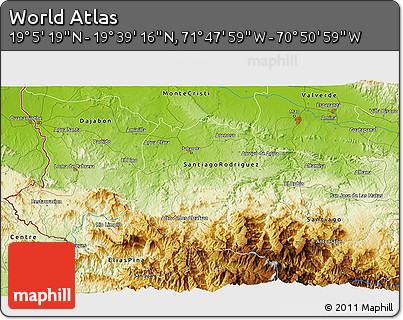 Physical 3D Map of the Area around 19° 22' 18" N, 71° 19' 29" W