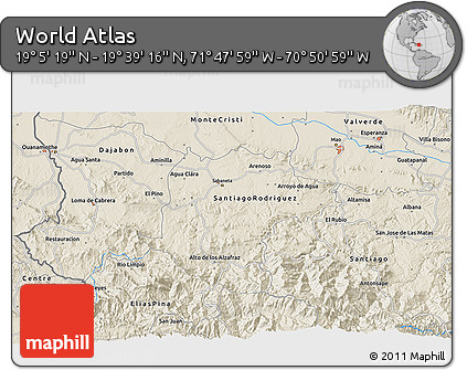 Shaded Relief 3D Map of the Area around 19° 22' 18" N, 71° 19' 29" W