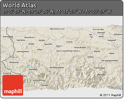 Shaded Relief 3D Map of the Area around 19° 22' 18" N, 71° 19' 29" W