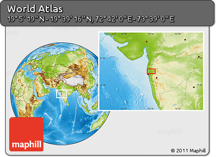 Physical Location Map of the Area around 19° 22' 18" N, 73° 10' 30" E