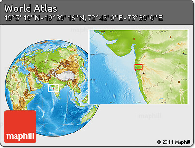 Physical Location Map of the Area around 19° 22' 18" N, 73° 10' 30" E
