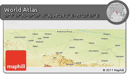 Physical Panoramic Map of the Area around 19° 22' 18" N, 74° 52' 30" E