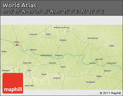 Physical 3D Map of the Area around 19° 22' 18" N, 75° 43' 29" E