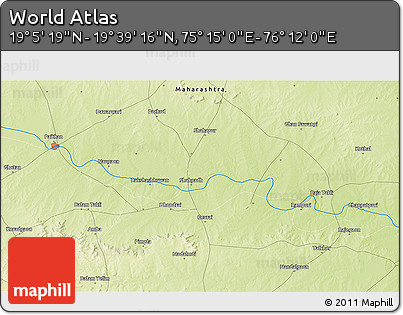 Physical 3D Map of the Area around 19° 22' 18" N, 75° 43' 29" E