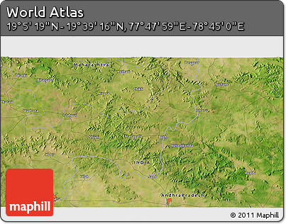 Satellite 3D Map of the Area around 19° 22' 18" N, 78° 16' 30" E
