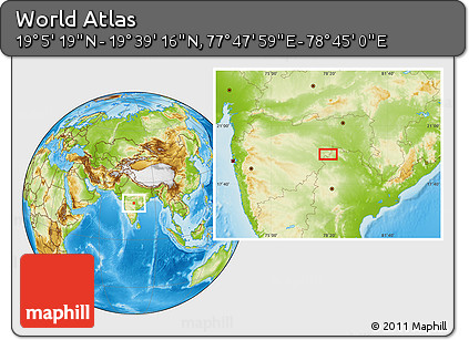 Physical Location Map of the Area around 19° 22' 18" N, 78° 16' 30" E