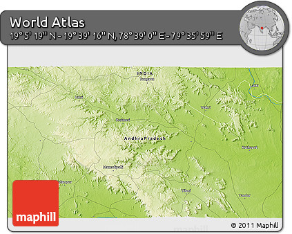 Physical 3D Map of the Area around 19° 22' 18" N, 79° 7' 30" E