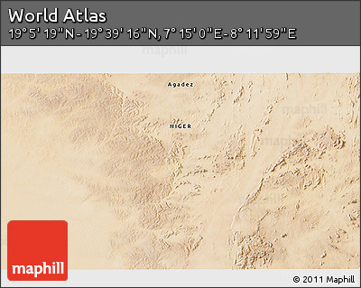 Satellite 3D Map of the Area around 19° 22' 18" N, 7° 43' 29" E