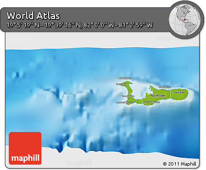 Physical 3D Map of the Area around 19° 22' 18" N, 81° 31' 30" W