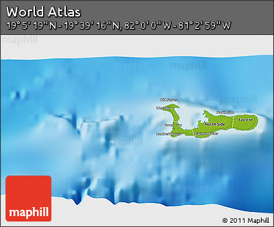 Physical 3D Map of the Area around 19° 22' 18" N, 81° 31' 30" W