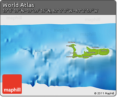 Physical 3D Map of the Area around 19° 22' 18" N, 81° 31' 30" W